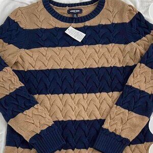 Tan and navy Land’s End cable sweater